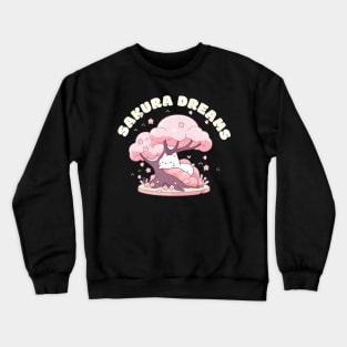 Sakura Dreams" T-Shirt - Cherry Blossom Tree and Kawaii Kitten Design Crewneck Sweatshirt